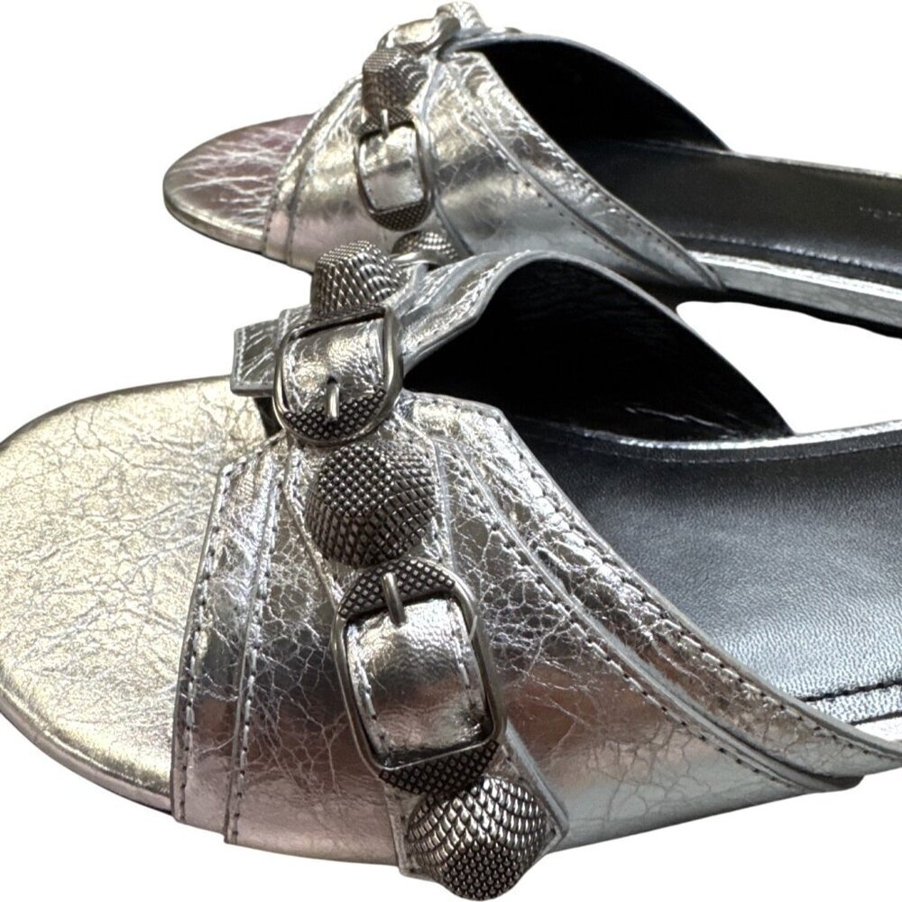NWT Balenciaga Cagole Embellished Metallic Silver Leather Flats 6.5 US MSRP $890 - Picture 10 of 11